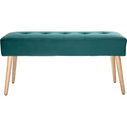 Gepolsterte Bank aus petrolblauem Stoff mit Samteffekt und hellem Holz B95 cm GUESTA