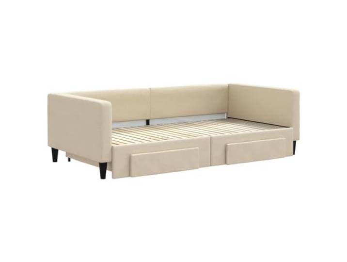 KTHLBRH Schlafsofa 2 in 1 Creme mit ausziehbarem Bett Gestell aus Holz und Metall, 2 Schubladen, für Matratze 100 x 200 cm