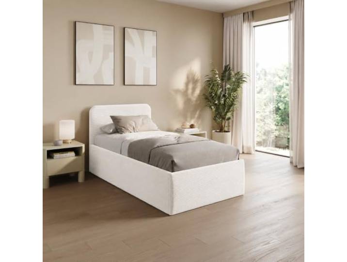 Home Collective Polsterbett 100x200 cm Doppelbett Bett mit verstellbarem Lattenrost & Stauraum, viele Größen verfügbar Kordstoff Weiß