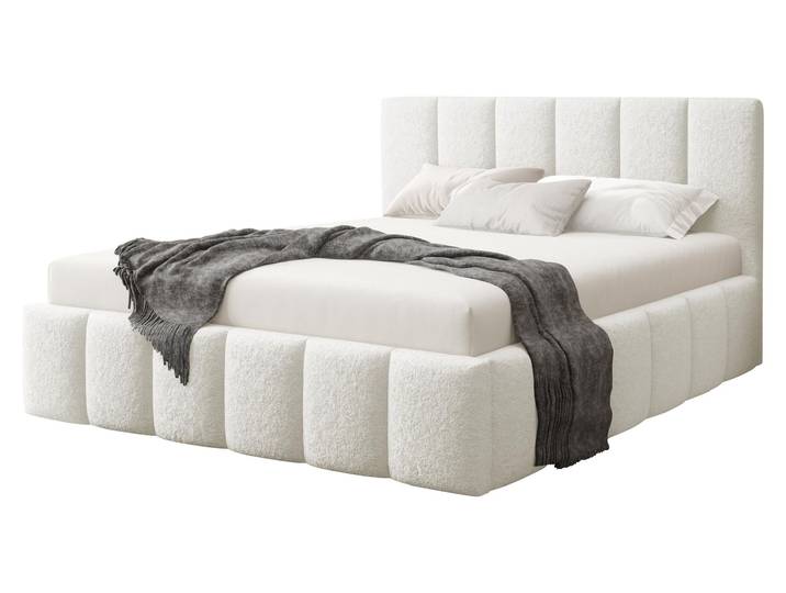 MIRJAN24 Polsterbett Lunaro Boucle, Doppelbett mit Bettkasten für die Bettwäsche, Leistenlattenrost aus Laubholz (Farbe: Lambi 01, Größe: 140x200 cm)