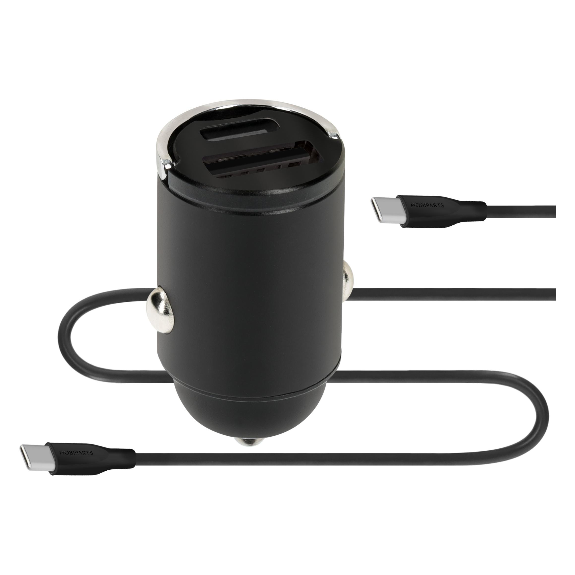Mobiparts Car Charger Dual USB-C/USB-A with USB-C/USB-C Cable Black (MP-128877)