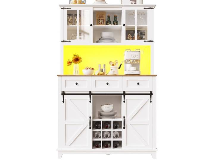 Buffet de Cuisine avec éclairage LED Armoire de Cuisine Haute 105×38.4×180cm Blanc