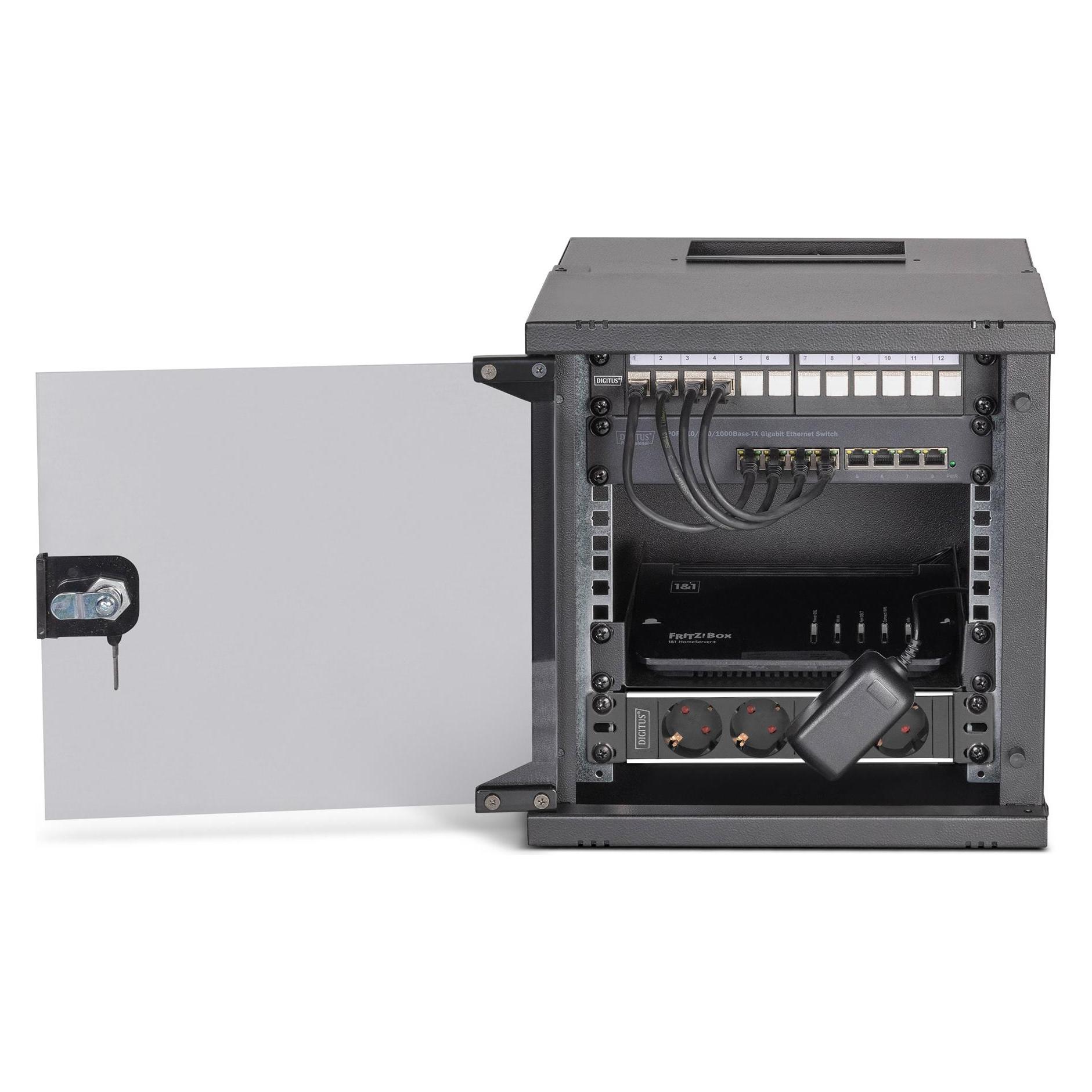 Digitus 10" Netzwerk-Set, 6HE Wandgehäuse und Zubehör, sw SOHO PRO Version (6 HE, 10 Zoll Rack) (DN-49101-SET)