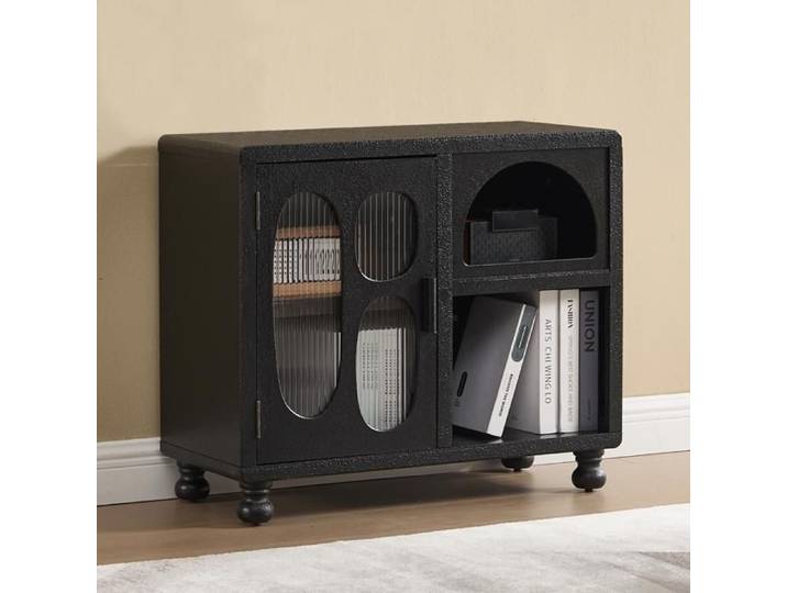 chairus Buffet de Rangement avec Compartiments pour Salon Commode Noire avec Porte en Verre Buffet Bas avec Pieds en Bois Noir