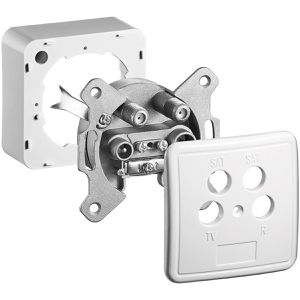 Goobay Antennendose 67089, 3 dB, für SAT, TV, BK und Radio, 4-Loch, Aufputz, mit weißem Gehäuse, Stich- oder Enddose