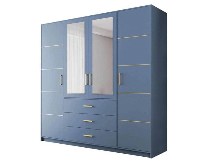 Kleiderschrank BALI D4 – 200 cm – 4 Türen, Spiegel & 3 Schubladen – (Blau)