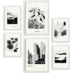 POSTER Set Mit 6 In Schwarzer Tinte Ecken Künstlerische Und Abstrakte Drucke Für Innenarchitektur A3 & A4 Weißer Rahmen