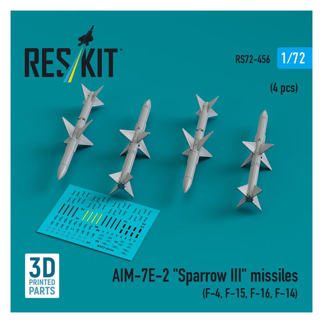 ResKit AIM-7E-2 Sparrow III missiles (4 pcs) (F-4, F-15, F-16, F-14) (3D Printed) (RS72-0456)