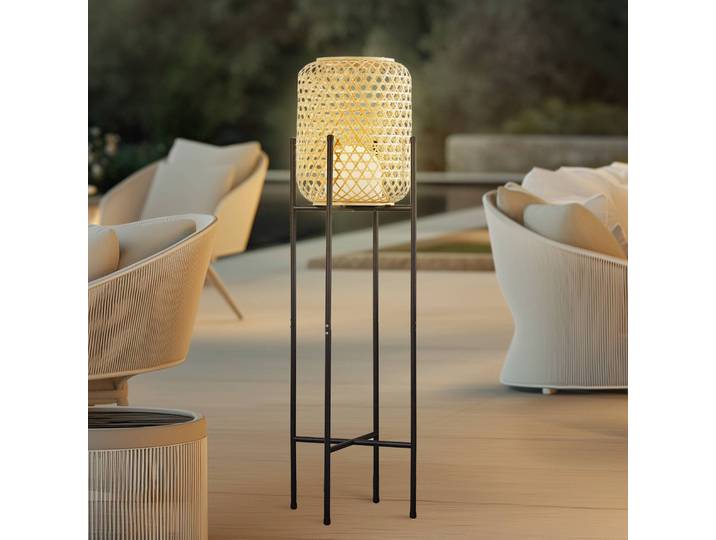 Lucande LED-Akku-Stehleuchte Adebi, schwarz, Bambus, Ø32,5cm Adebi Lucande, dimmbar, schwarz, Aluminium, Landhaus / Rustikal