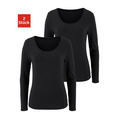 Langarmshirt VIVANCE "aus elastischer Baumwoll-Qualität", Damen, Gr. 40/42, schwarz, Single Jersey, Obermaterial: 95% Baumwolle, 5% Elasthan, unifarben, Basic, Basic normal, tiefer Rundhals, Shirts Langarmshirt, aus elastischer Baumwoll-Qualität,...