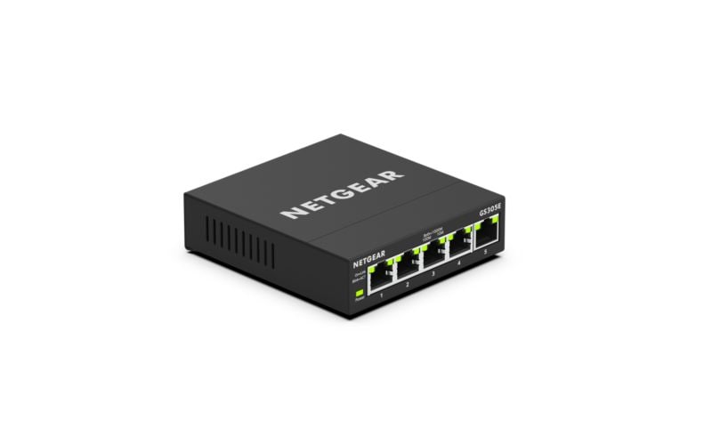 NETGEAR GS305E Managed Switch 5 Port Gigabit Ethernet LAN Switch Plus (Plug-and-Play, Netzwerk Switch Managed, IGMP Snooping, QoS, VLAN, lüfterlos, Robustes Metallgehäuse), Schwarz GS305E-100PES