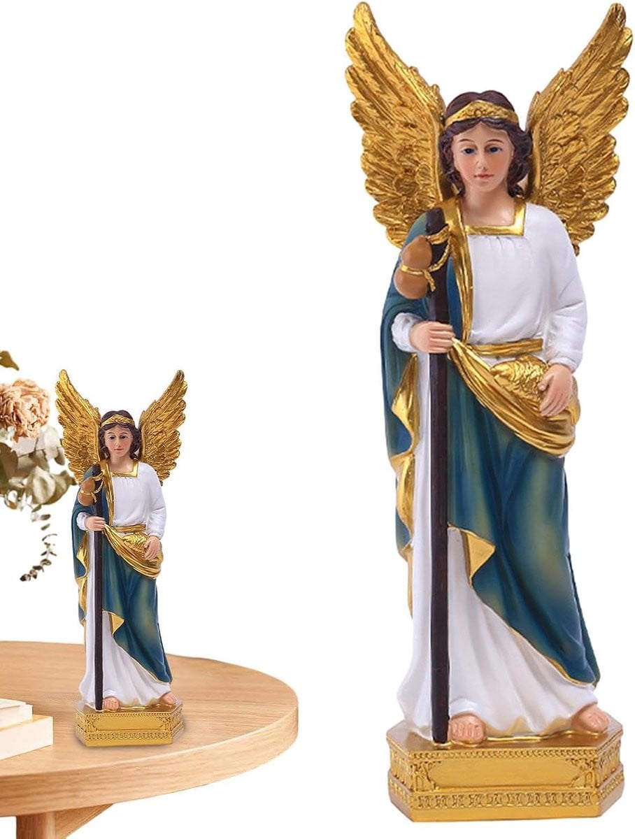 Handbeschilderd religieus beeld Engel van San Raphael voor interieur decoratie - 82 x 6 x 23 cm