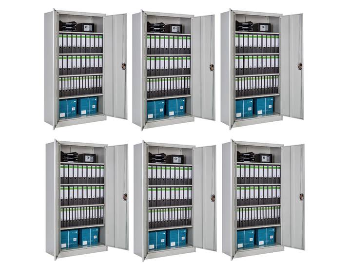 Lot de 6 armoires métallique à dossiers 5 niveaux 180x90x40cm - gris