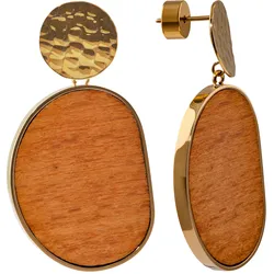 Holzkern Damen-Ohrhänger Sequoia Ohrringe Walnuss/Goldfarben I