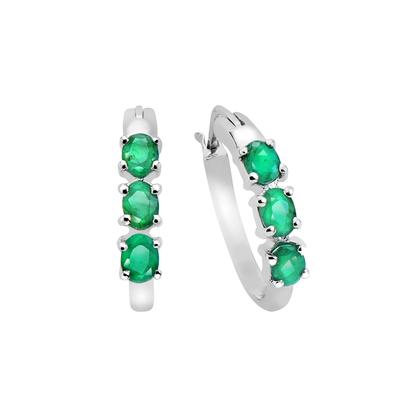Paar Creolen VIRA JEWELS "Silber 925 rhodiniert mit 6 echten Smaragden", weiß (weiß, grün), Ohrringe, Damen, one-size, 0,85, Silber 925 (Sterlingsilber)