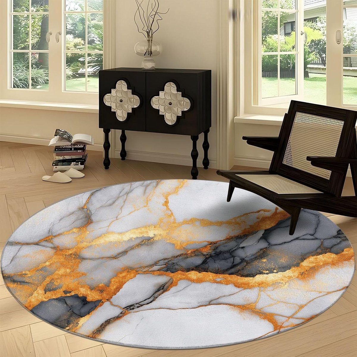 Rond Vloerkleed met Abstract Marmer Patroon - Polyester - 150 cm