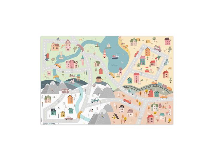 MuchoWow Kinderteppich - Jahreszeiten - Stadt - Häuser - Straße - Kinder - Auto - 105x70 cm, Mehrfarbig, Kunststoff, Rechteckig, 105x0.3 cm, rutschfest, Teppiche & Böden, Teppich, Kinderteppich