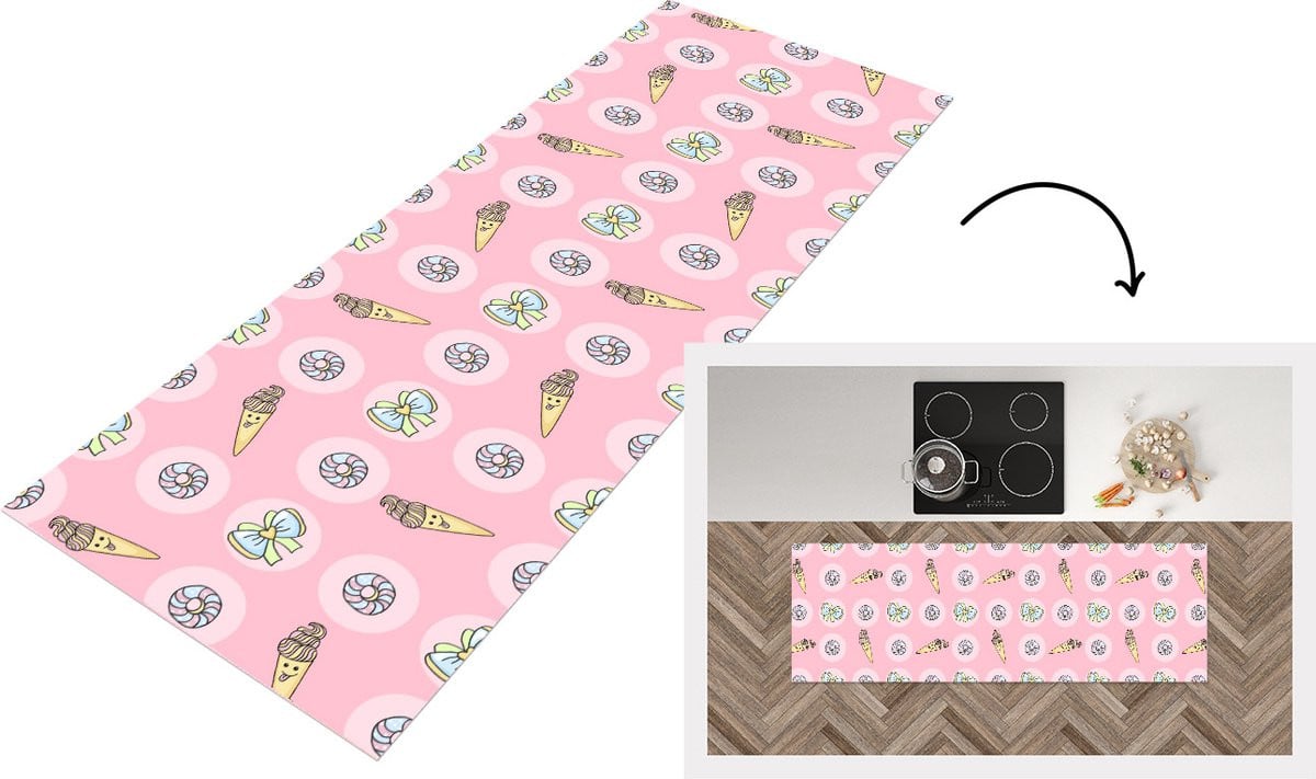 KitchenYeah Keukenloper Donuts Kawaii Pastel Patroon Vinyl B/D: 150 x 50 cm