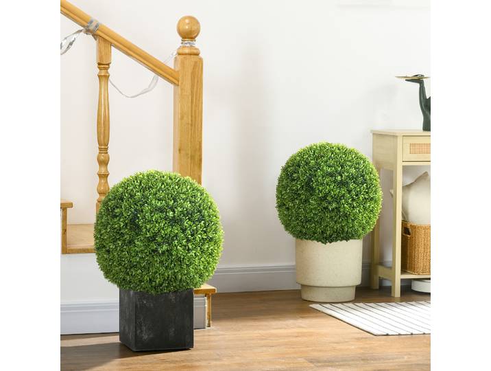 HOMCOM Lot 2 Boules Buis 40cm Décor Int/Ext Vert Foncé