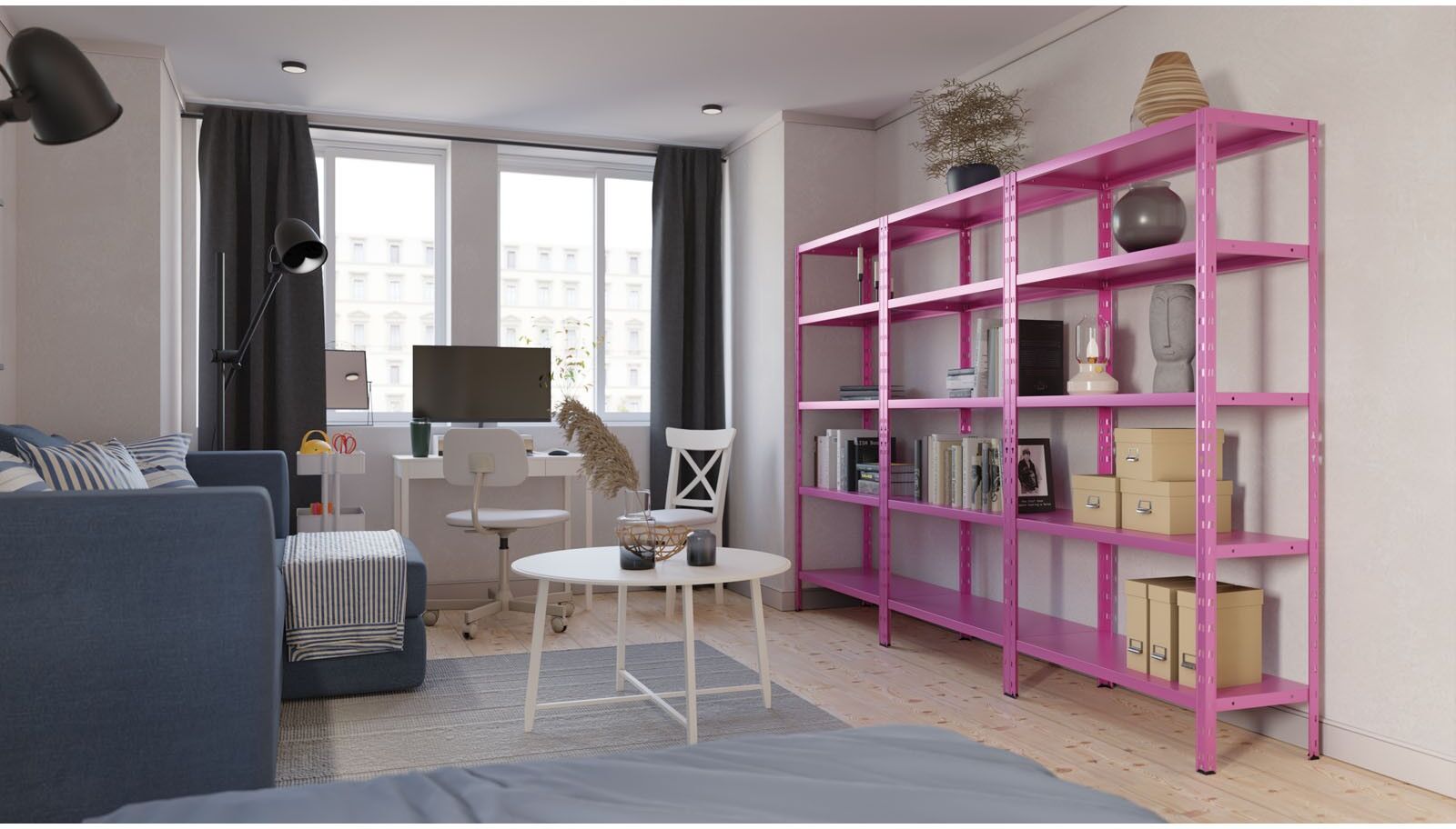 B2B Partner Fachbodenregal 1800x900x400 mm, 5 Regalböden, Traglast eines Bodens 70 kg, violett