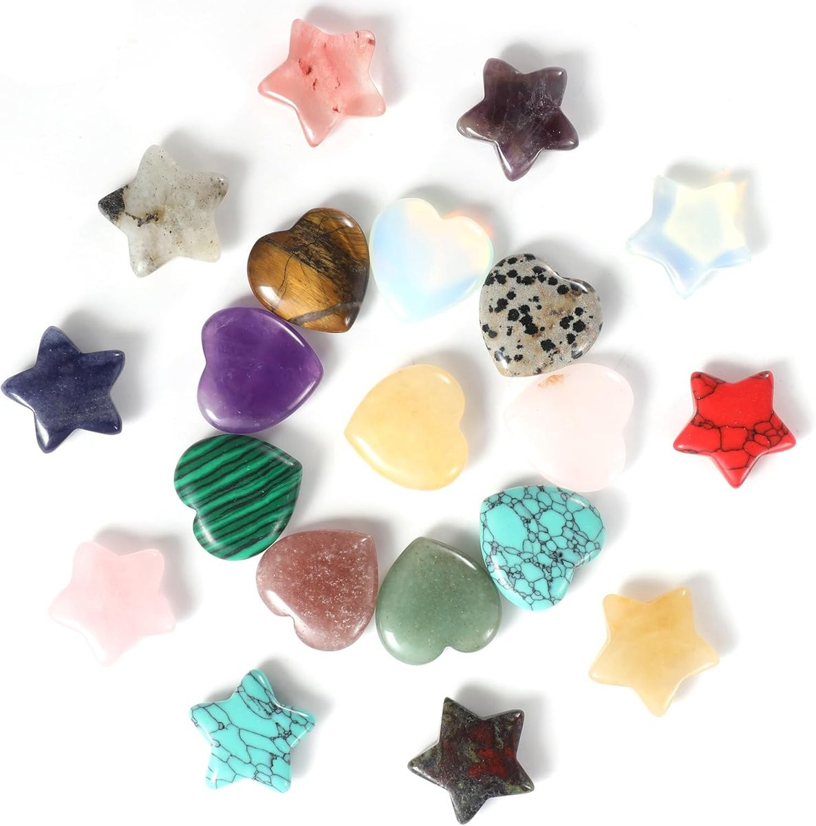 Helende Stenen Set met Veelkleurige Kristallen Geluksbrengers en Ster Hart vorm van 2 cm