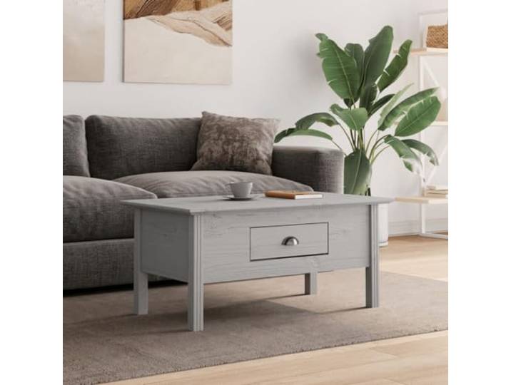 HEFZGDB Couchtisch BODO Grau 100x55x46 cm Massivholz Kiefer mit Schublade, Französischer Stil Beistelltisch für Wohnzimmer, Rustikale Optik, Stauraum Lösung, Massivholz Tisch