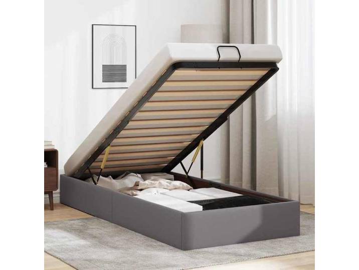 Cadre de lit ottoman sans matelas gris 90x190 cm similicuir cadre de lit cadre de lit rembourré cadre de lit 3310777