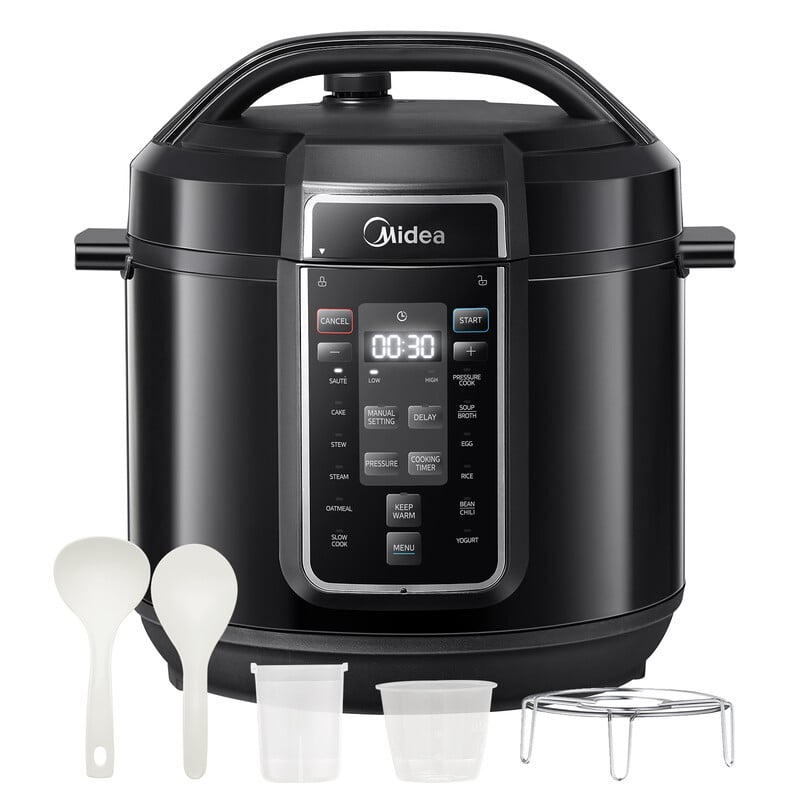 Midea 9-in-1 elektrische snelkookpan, 8 L, 1200 W, zwart