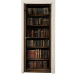 TÜRAUFKLEBER Bücherregal - Vintage - Braun 90x235 cm - Türtapete