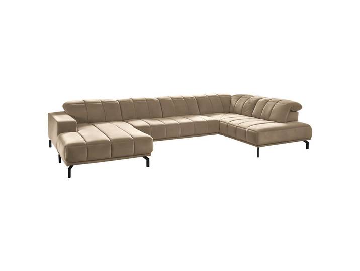 Beldomo Style Wohnlandschaft, Sand, Hellbraun, Metall, 5-Sitzer, U-Form, 383x219 cm, Goldenes M, Typenauswahl, Fußauswahl, Stoffauswahl, seitenverkehrt erhältlich, Hocker erhältlich, Wohnzimmer, Sofas & Couches, Wohnlandschaften, Wohnlandschaft U-Form