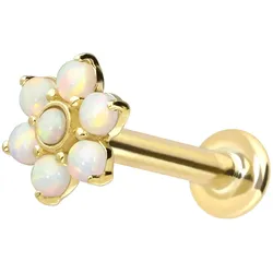 14 Karat Gold Labret mit Innengewinde BLUME + 7 SYNHETISCHE OPALE