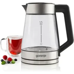 Gorenje K17TRG Wasserkocher mit Temperaturregelung, Wasserkocher, Transparent, Silber, Schwarz