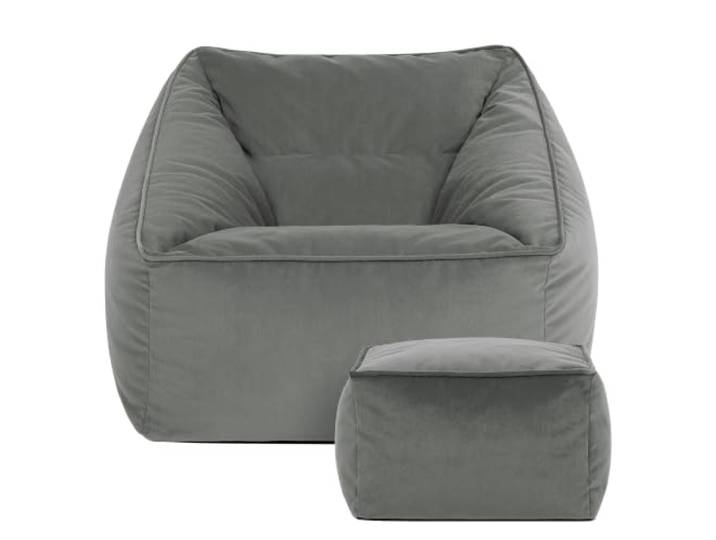 Icon Natalia Samt Sitzsack Sessel und Hocker mit Füllung, Grau In Deutschland Hergestellt, Sitzsack Erwachsene, Flauschiger Samtstoff, Bequemer Sessel für Wohnzimmer und Schlafzimmer