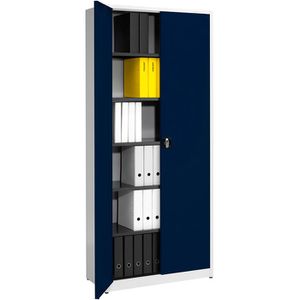 Mauser Aktenschrank entero BF4-22 STG, aus Metall, abschließbar, 95 x 220 x 42 cm (B/H/T), 6 OH, blau / lichtgrau