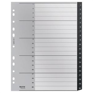 Leitz Register 1211-00-00 recycle, A4 Überbreite, 1-20, Recycling-Kunststoff, 20-teilig, schwarz
