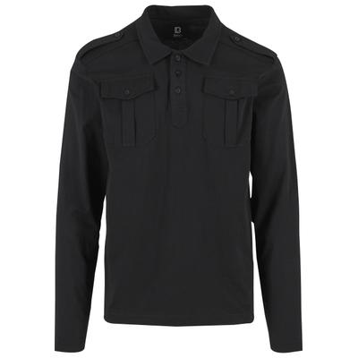 Langarmshirt BRANDIT "Brandit Herren Jersey Poloshirt Willis longsleeve", Herren, Gr. 4XL, schwarz, 100% Baumwolle, unifarben, normal, amerikanischer Ausschnitt, Shirts Langarmshirt