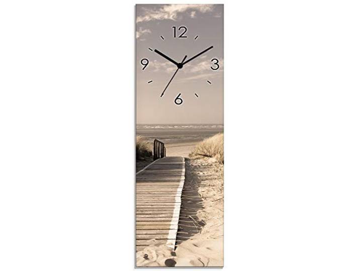 ARTLAND Wanddeko Wanduhr ohne Tickgeräusche Glas Quarzuhr 20x60 cm Rechteckig Lautlos Strand Meer Nordsee Düne Urlaub Maritim S7NG