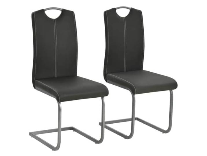 HEFZGDB Freischwinger 2 STK. Grau Kunstleder Esszimmerstühle mit Stahlgestell – Moderner Komfort Stuhl für Essbereich, Elegante Polsterung und Stabile Konstruktion