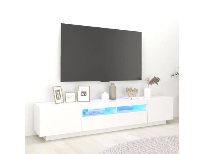 Fangming-Meuble TV avec lumières LED Blanc 200x35x40 cm