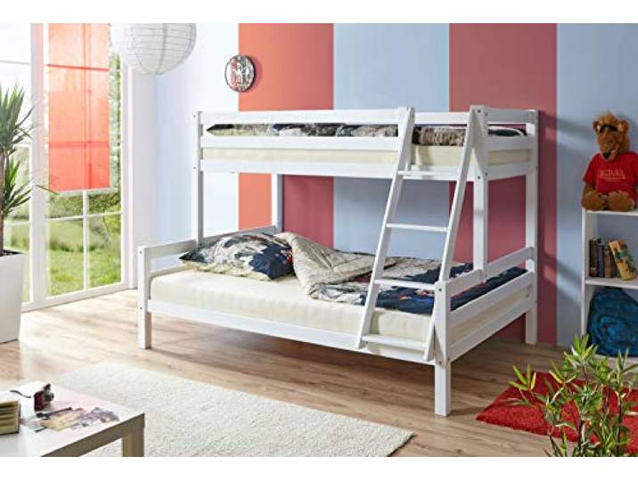 TiCAA Etagenbett, Kinderbett, Stockbett für Kinder mit Treppe, & Zwei Liegeflächen teilbar aus Buche Massivholz Bettgestell 90 x 200, 140 x 200