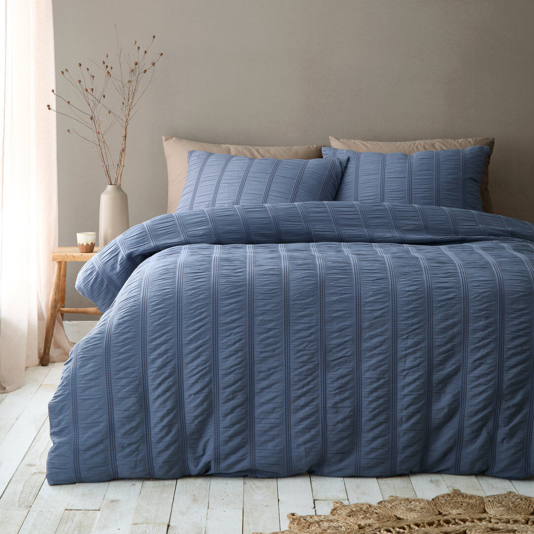 Pineapple Elephant Waffle Seersucker Bedding Blue Super King