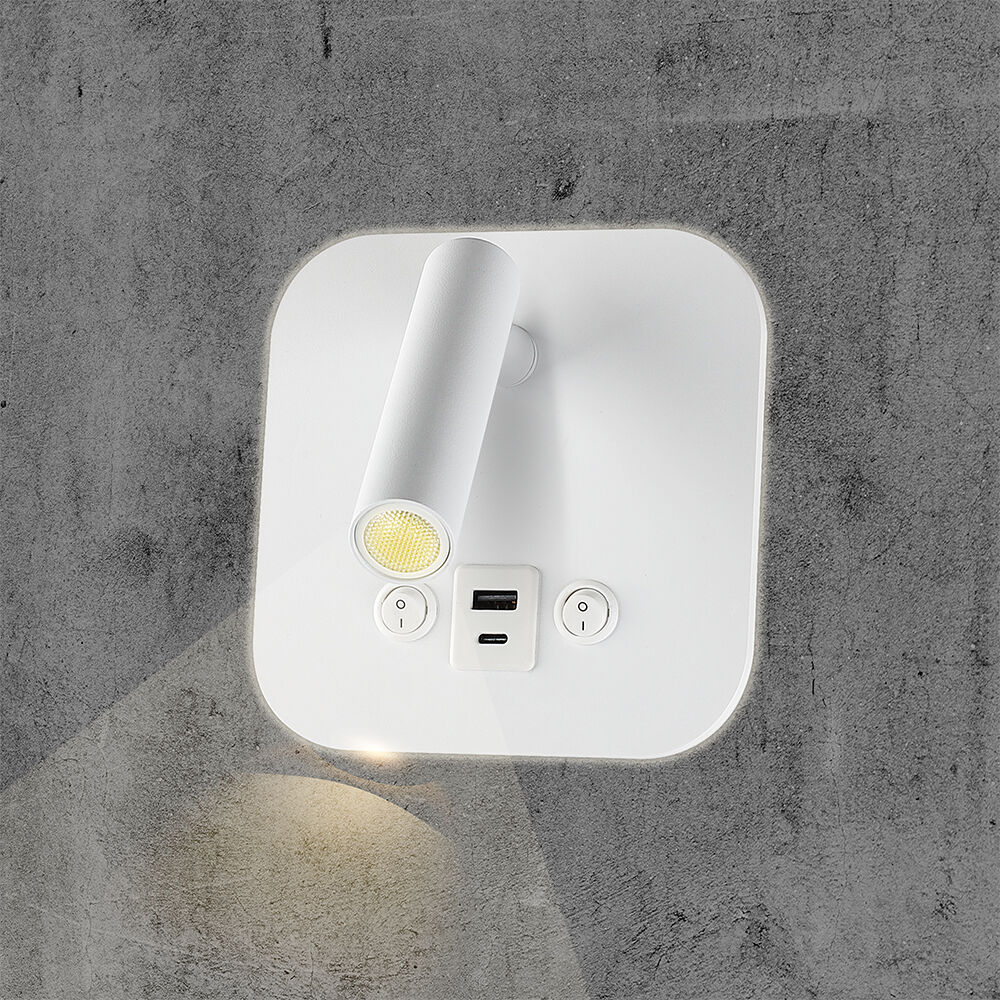 V-Tac Applique Da Parete Con Faretto Led Chip Cree 8w Orientabile + Retroilluminazione 2× Usb-Pd 20w Bianco 3000k – Sku 240026