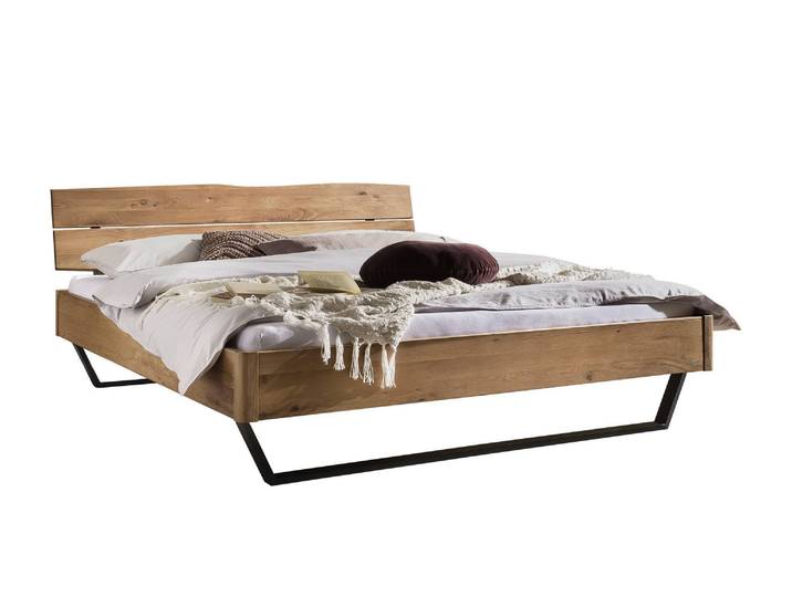 Bettgestell, Wildeiche Massivholz, Braun, 146×206 cm, Modern, Hasena