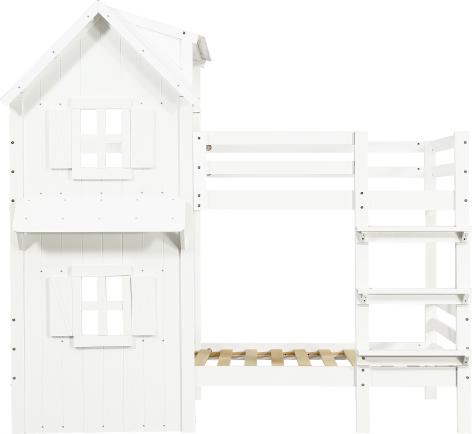 Eisenbett 90x200cm Hochbett Schreibtisch Aufbewahrungsregal 2 Stoffboxen Vierstoeckige Schraegtreppe Weiss Natur Ohne Matratze Funktionsbett Kinderbett