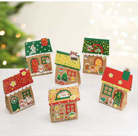 buttinette Bastel-Set "Weihnachtshäuser", 6 Stück