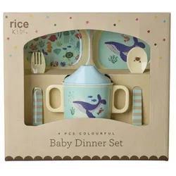 RICE Baby-Geschirrset - Ocean Print - Geschenkbox, Blau 25 x 25 x 11 cm