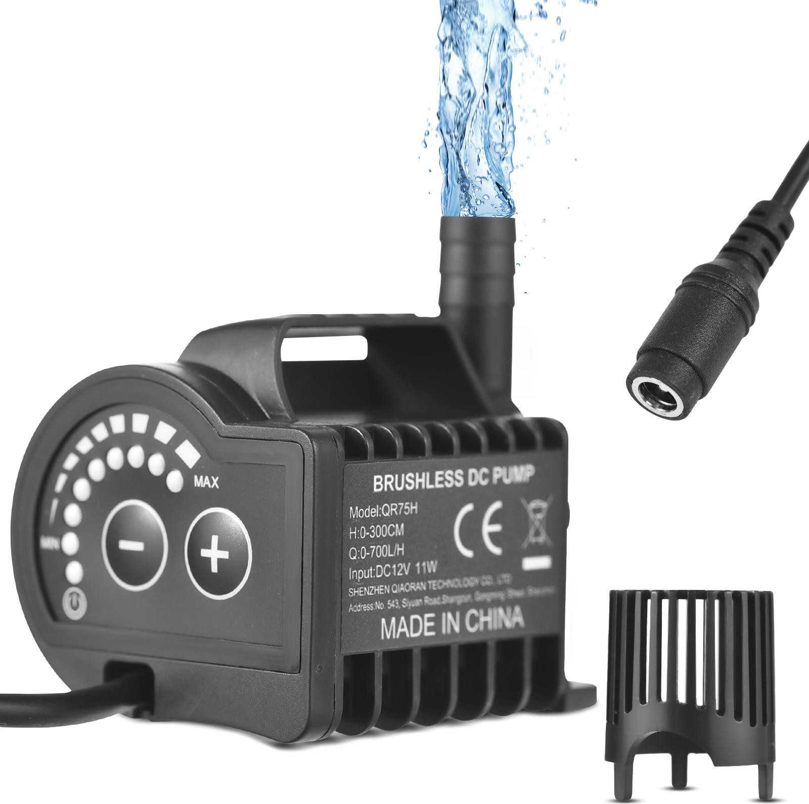 Cocosity Onderwaterpomp 12V met 8 verstelbare standen, 0-700 l/u, opvoerhoogte 0-3 meter