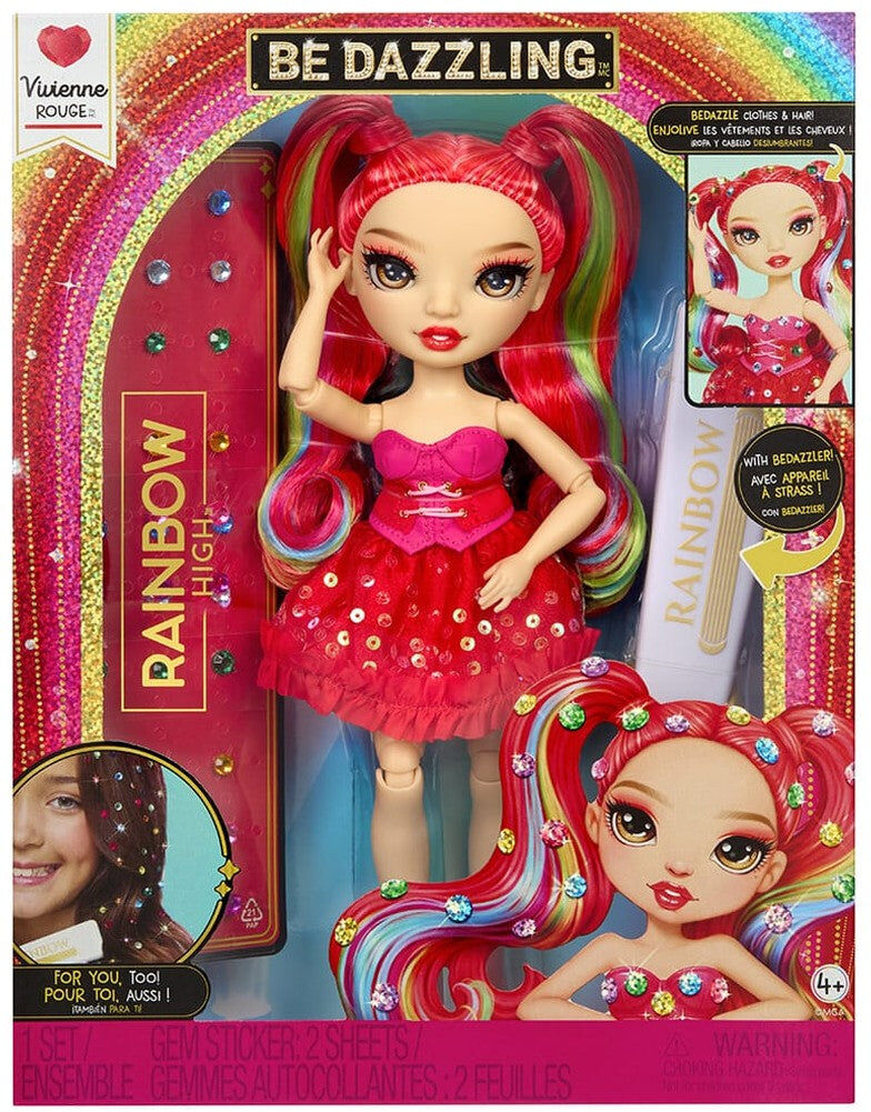 MGA Entertainment Rainbow High Be Dazzling Vivienne Rouge Fashion Doll with Bedazzling Tool for Kids, Red, Includes Accessories and Decorations