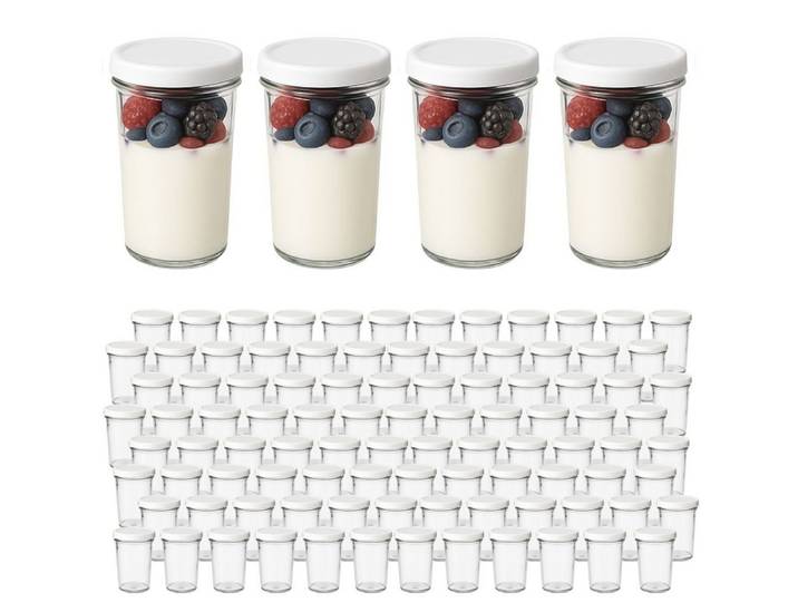 mikken Einmachglas 100x Bechergläser 150 ml Einkochgläser mit Etiketten, (Großpackung, 100er Set), Großpackung