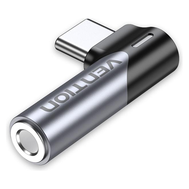 Vention - Audio Adapter (BGWH0) - Type to Jack 3.5mm, Gaming, 90° Right Angle - Gray (Winkeladapter) (BGWH0)